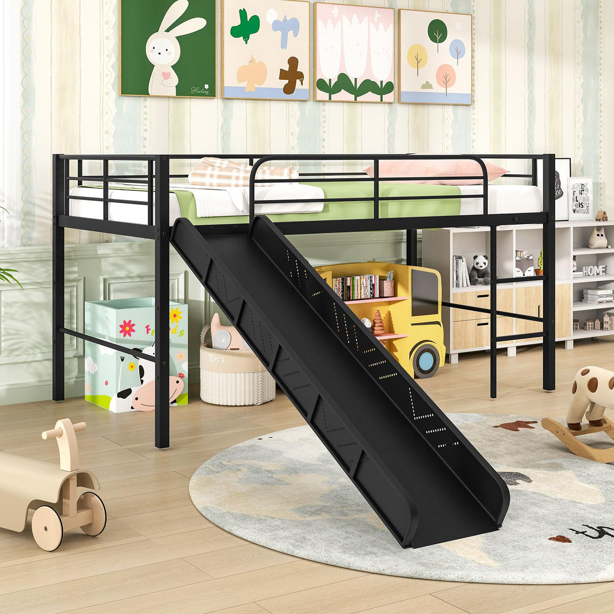 Goflame Low Loft Bed with Slide