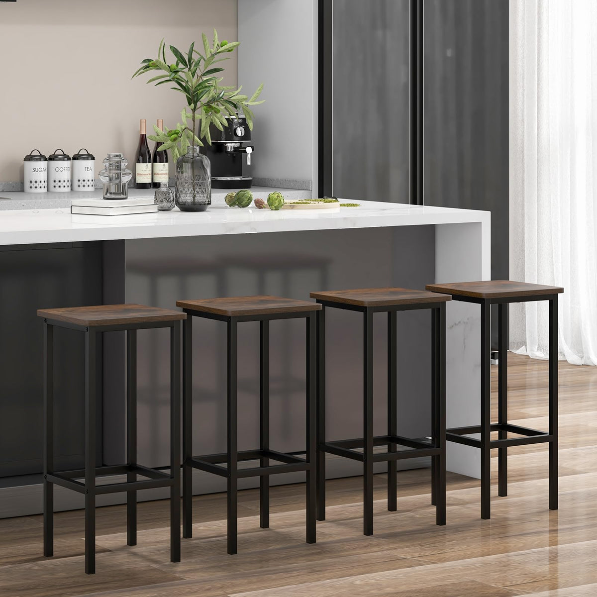 Goflame Bar Stools Set of 4, 26" Backless Barstools with Metal Legs & Footrest, Breakfast Bar Dining Chairs