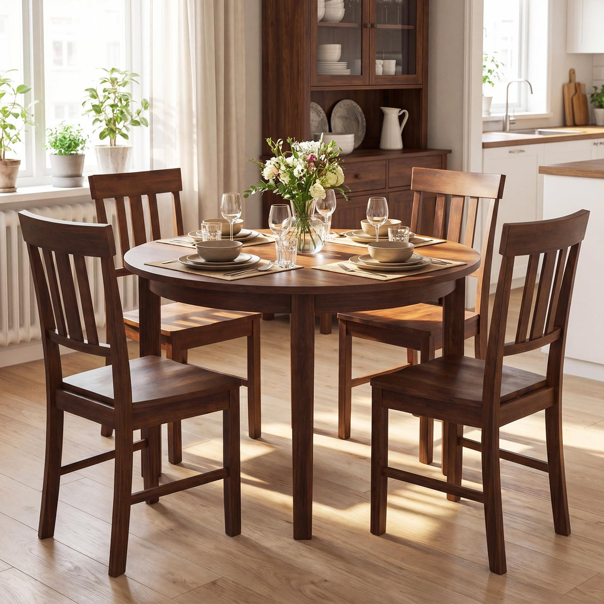 Goflame Wooden Dining Chairs Set of 2/4 with Slat Back & Contoured Seat
