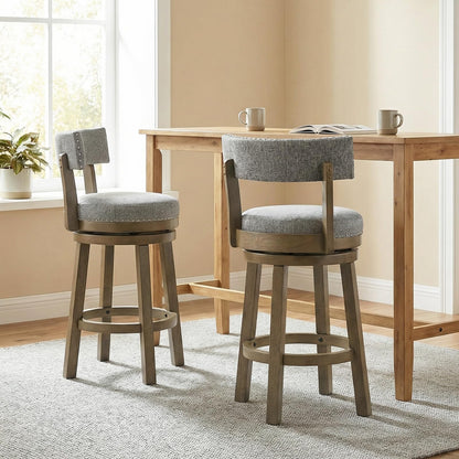 Goflame Swivel Bar Stool | 27" Counter Height Stool with Linen Fabric Upholstered Seat & Back