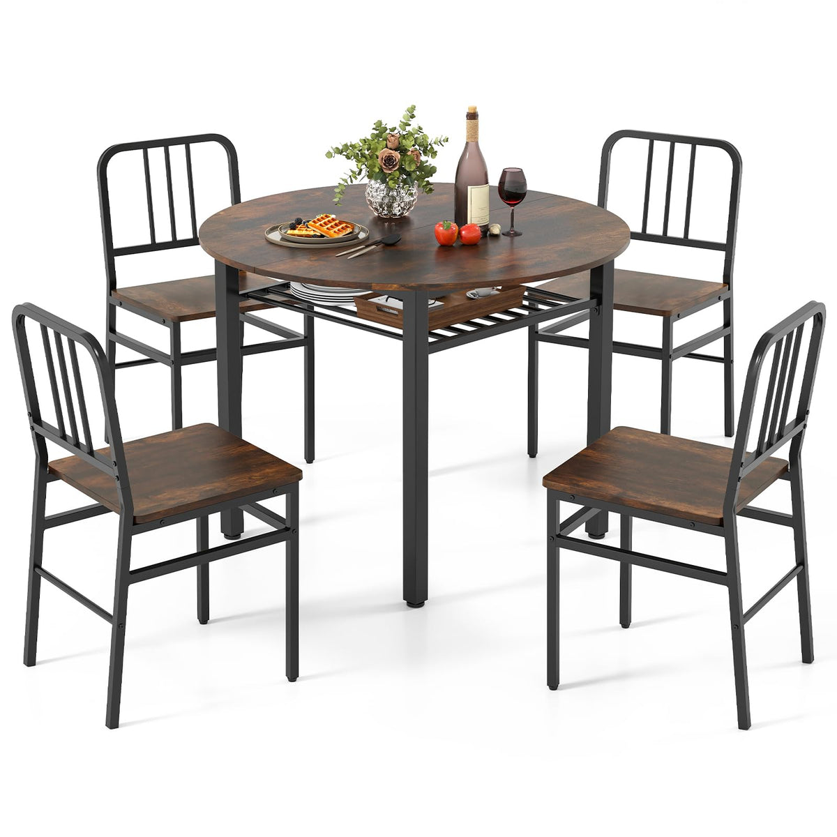 Goflame 40-Inches Round Kitchen Table & Chairs with Storage Rack & Metal Frame