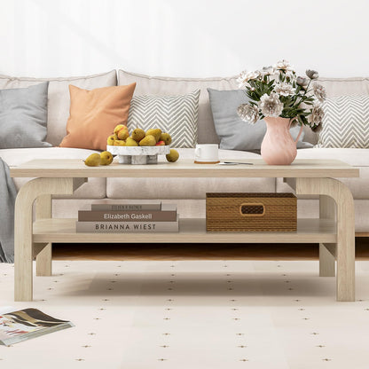 Goflame 2-Tier Coffee Table with Storage, 47” Mid Century Rectangle Accent Table with Open Shelf