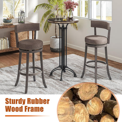 Goflame 31" Bar Stools Set, Swivel Bar Height Bar Chairs with Footrest, Rubber Wood Frame