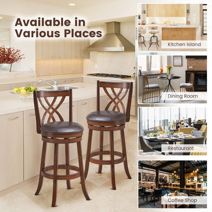 Goflame Brown Bar Stools PU Leather Cushioned Seat and Footrests, for Kitchen Island
