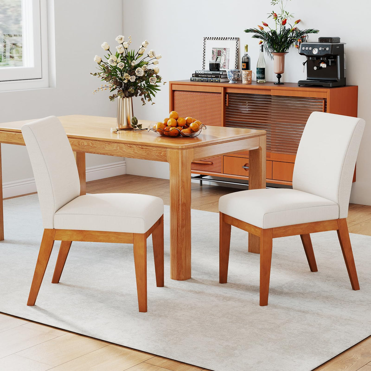Goflame Upholstered Dining Chairs Set of 2 or 4 Kitchen Armless Side Chair w/Rubber Wood Legs