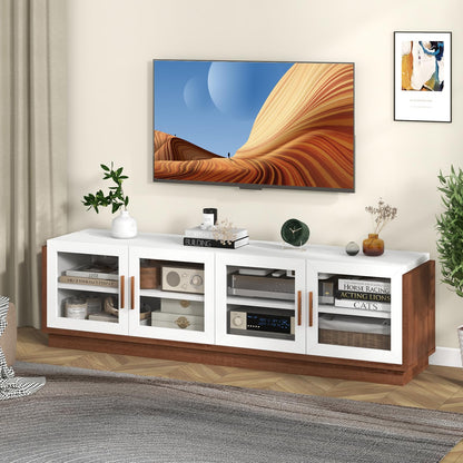 Goflame Large TV Stand for TVs up to 75”, Entertainment Center with 4 Tempered Glass Doors