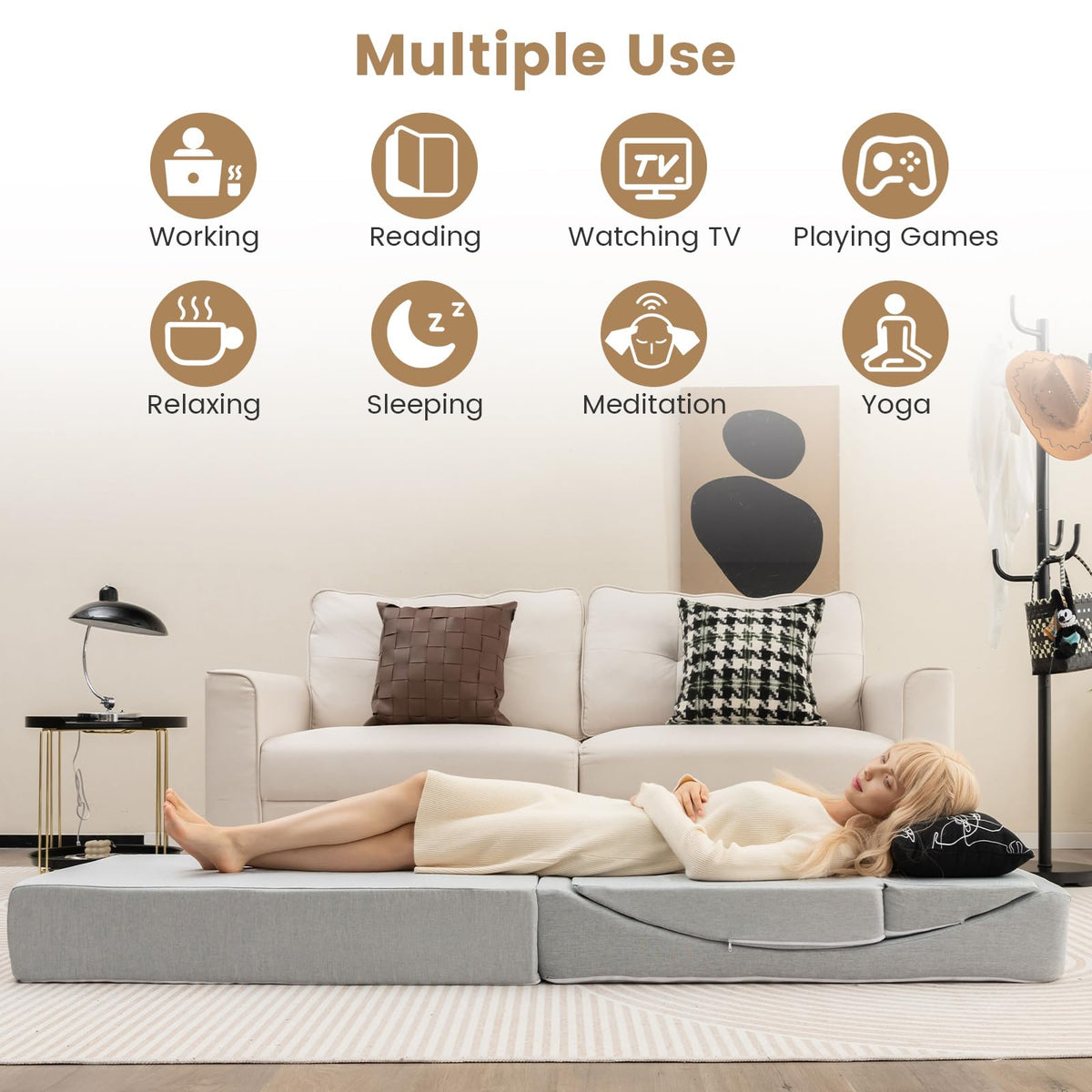 4-in-1 Floor Futon Sleeper Chair with High-Density Foam - Goflame