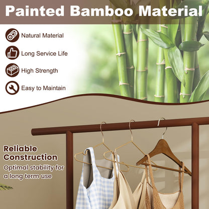 Goflame Bamboo Clothes Rack 2-In-1 Clothing Hanging Rail for Hallway Living Room Bedroom