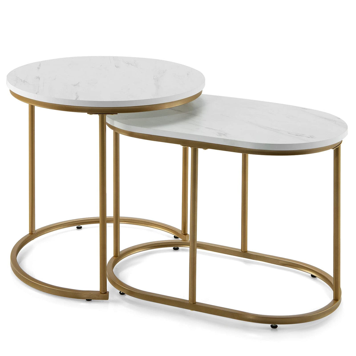Goflame Modern Nesting Coffee Table Set of 2, Accent Marble Look Stacking Side Table for Living Room Bedroom