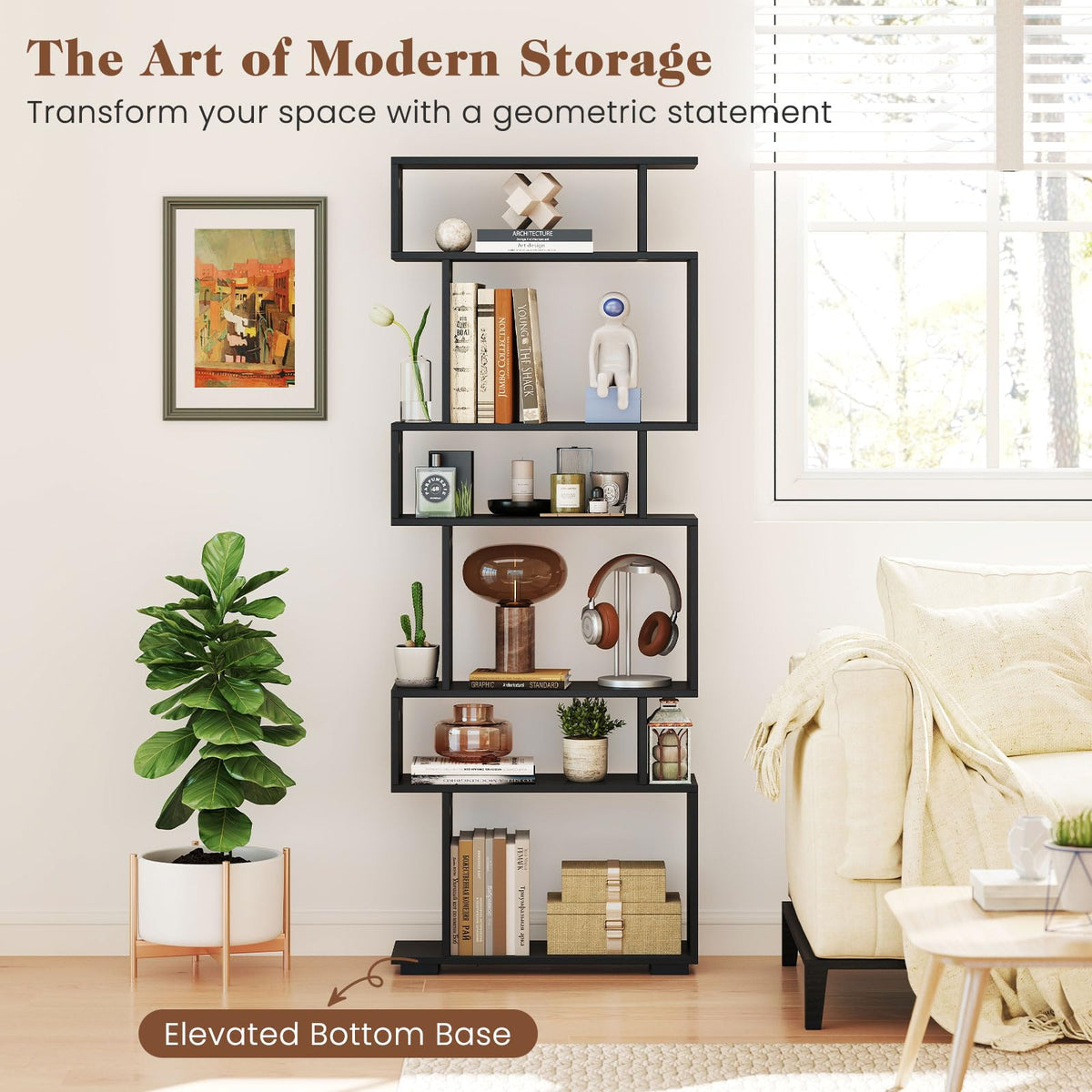 Goflame S Shaped Bookcase with 2 Anti Tipping Kits