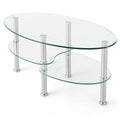 Goflame Oval Glass Coffee Table - 3-Tier Transparent Tempered Glass Center Table with Metal Stand, 35"× 20" ×18"