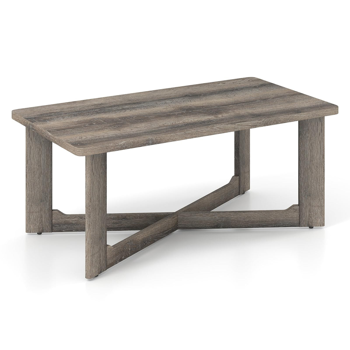 Goflame Farmhouse Wood Coffee Table Rectangle Center Table with X-Shaped Base & Rubber Wood Frame