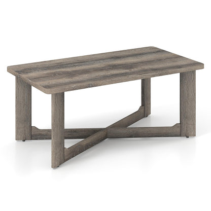 Goflame Farmhouse Wood Coffee Table Rectangle Center Table with X-Shaped Base & Rubber Wood Frame