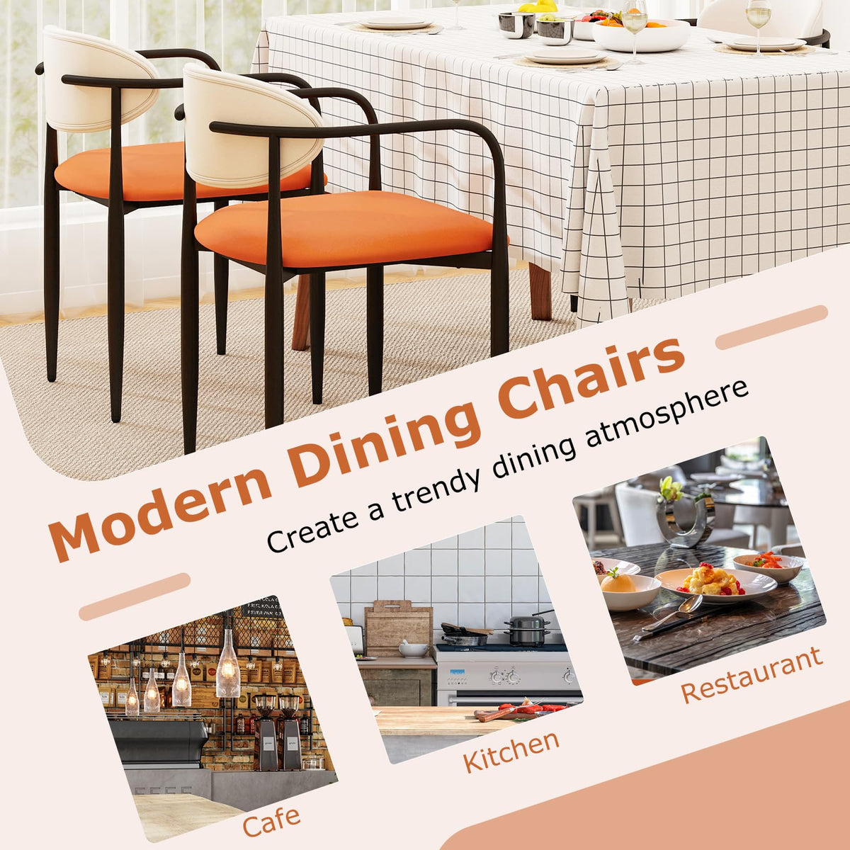 Goflame Modern Dining Chairs Set of 2/4 Faux Leather Upholstered Kitchen Chairs with Orange Padded Seat