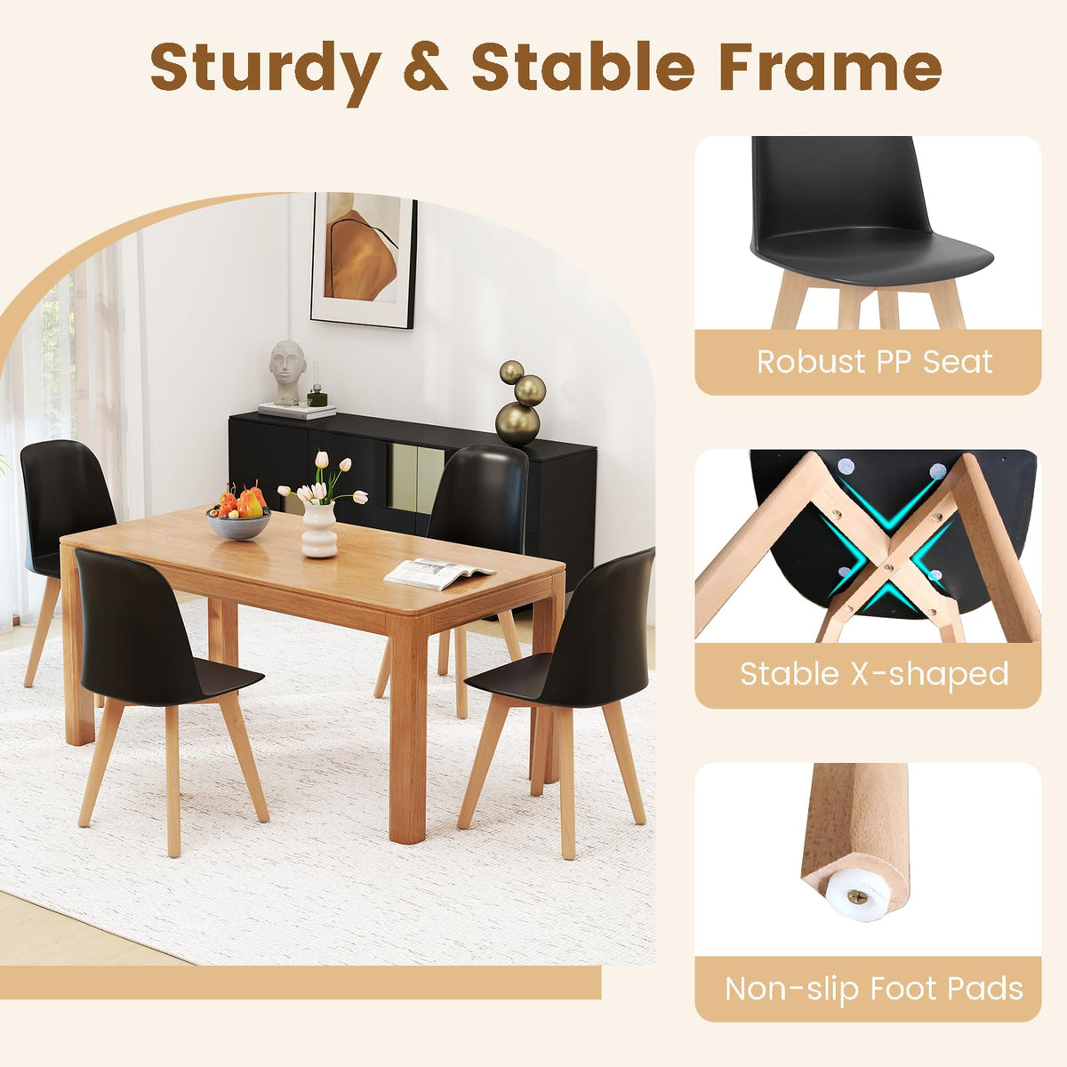 Goflame Modern Dining Chairs Set of 2/4 Armless Kitchen Chair w/Solid Beech Wood Legs