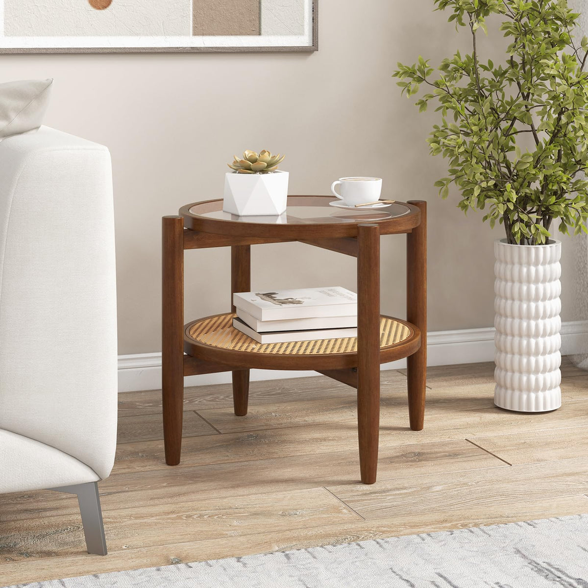 Rattan Round End Table - Goflame