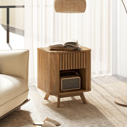 Goflame Mid Century Modern Nightstand Set of 1/2 Fluted Bedside Table