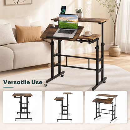 GOFLAME Small Height Adjustable Standing Desk with Wheels