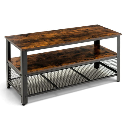 Goflame TV Stand for TV up to 50 Inches, 43.5 inch Wood Industrial TV Cabinet with 3-Tier Storage Shelves, Rustic Brown