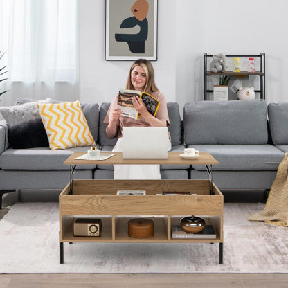 Goflame Lift Top Coffee Table - Living Room Center Table with Lifting Tabletop, Natural