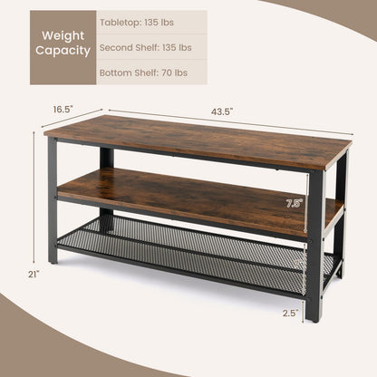 Goflame TV Stand for Bedroom and Living Room - 3-Tier Industrial Entertainment Center with Open Storage Shelves