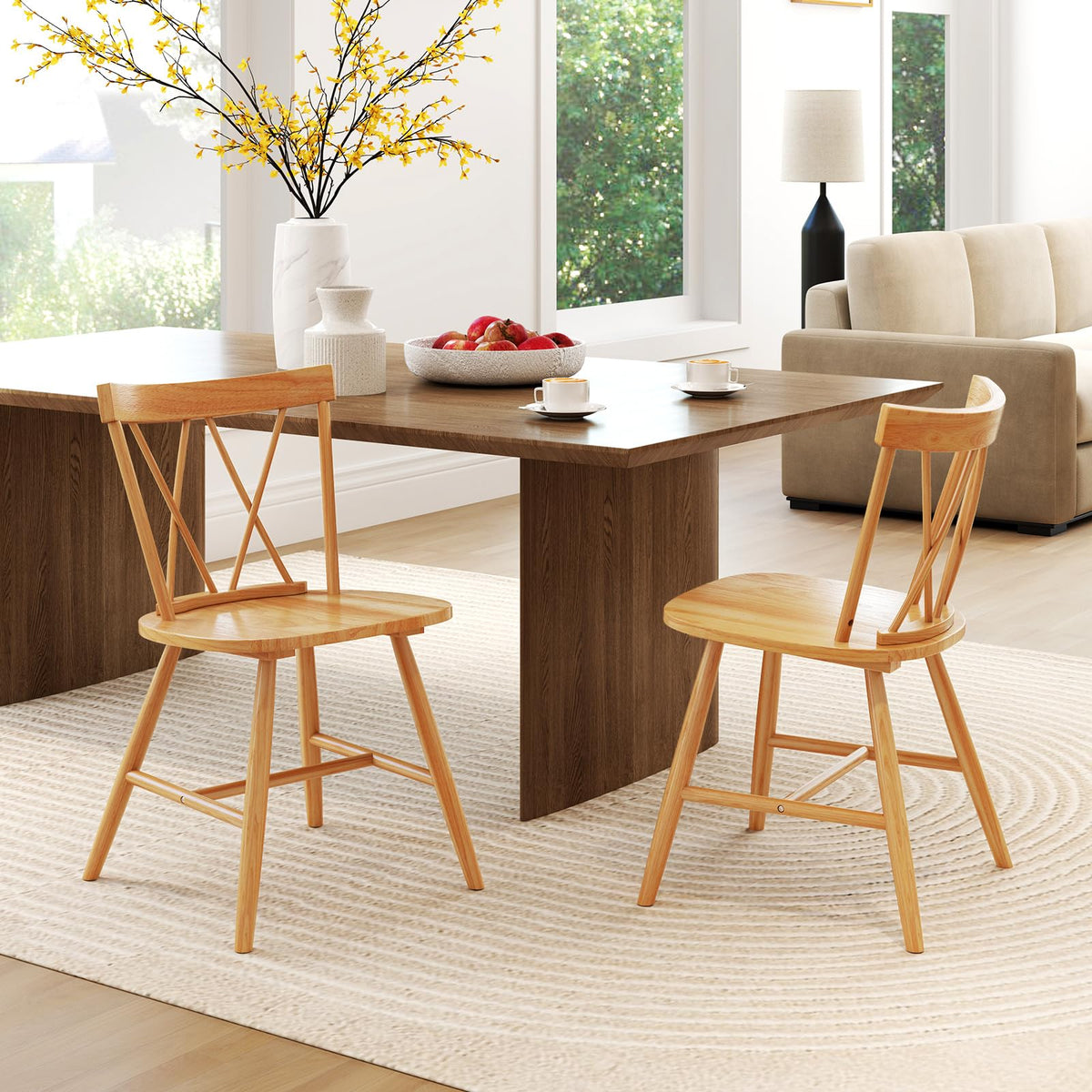 Goflame Wooden Dining Chairs Set of 2/4, Farmhouse Windsor Kitchen Chairs w/Cross Back, Wide Seat