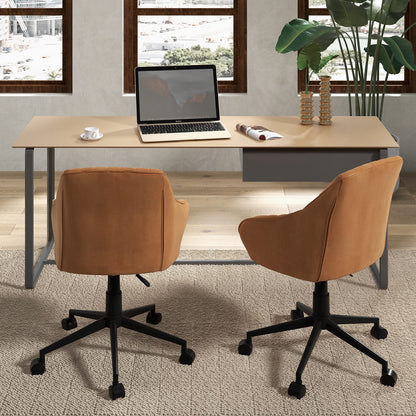 Goflame Leather Office Chair Brown, Mid Century Desk Chair with Wheels and Ergonomic Armrests