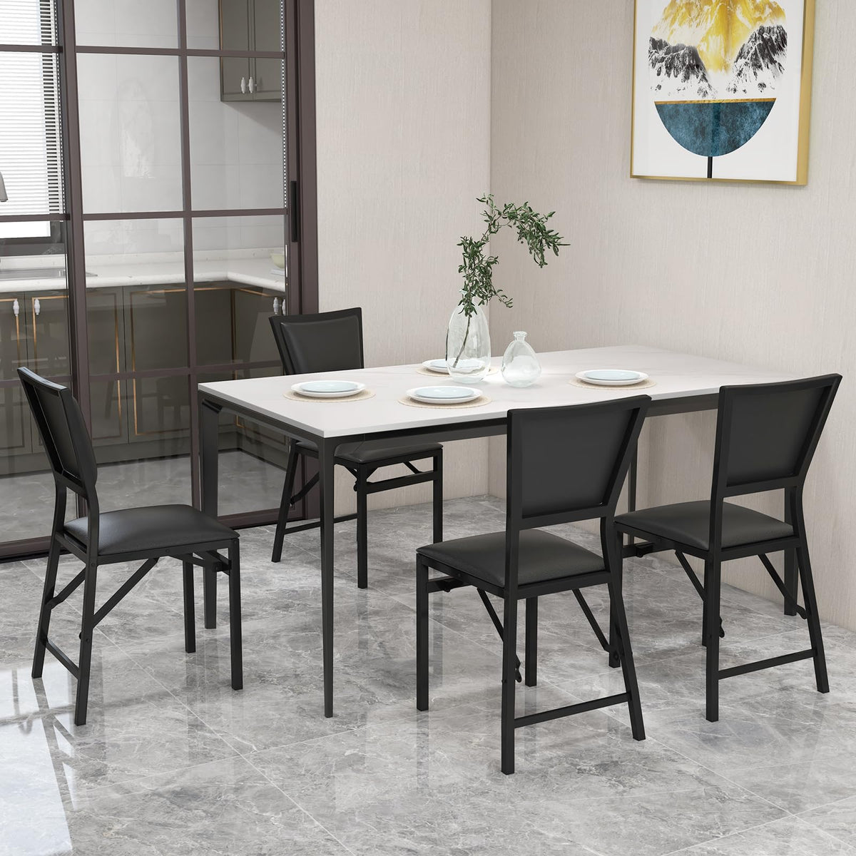 Metal Folding Chair Dining Chairs Home Restaurant Furniture - Goflame