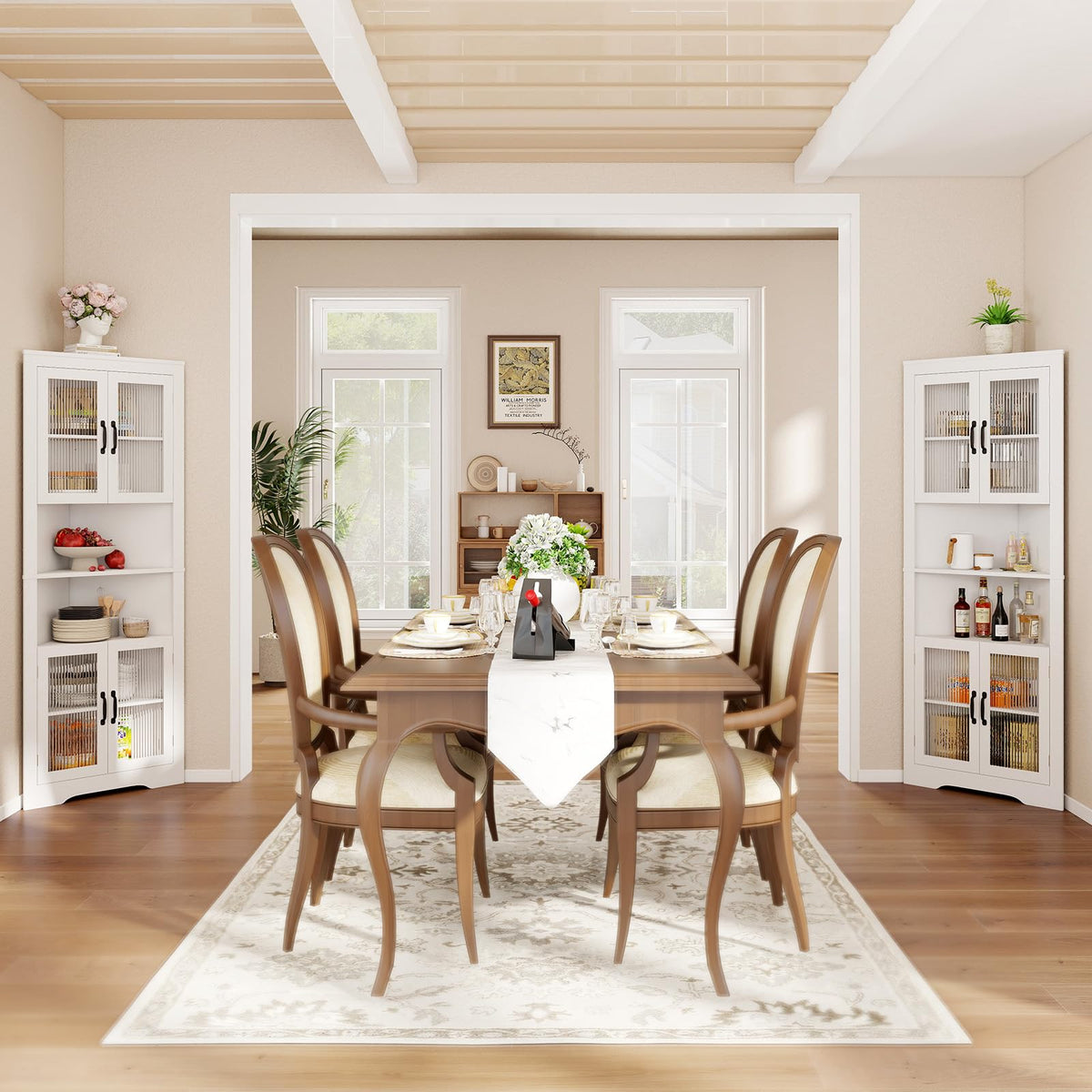 Goflame 67" Tall Corner Cabinet Space-Saving Triangular Storage Cabinet w/ 4 Tempered Glass Doors