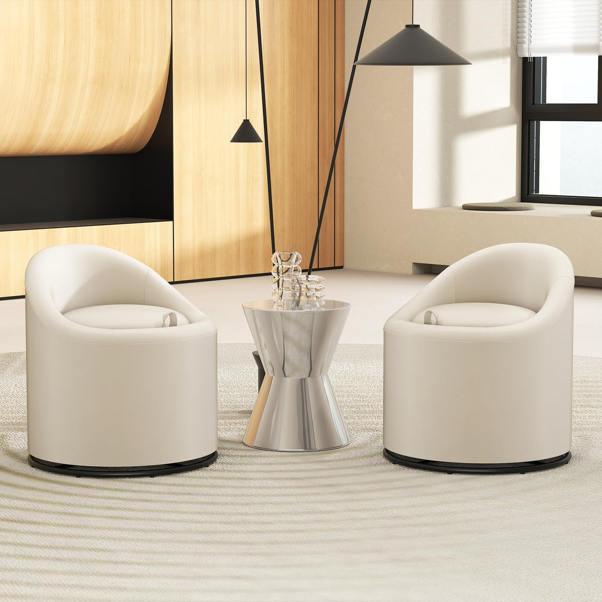 Goflame Swivel Accent Chair with Storage, 360° Upholstered Vanity Chair with Backrest