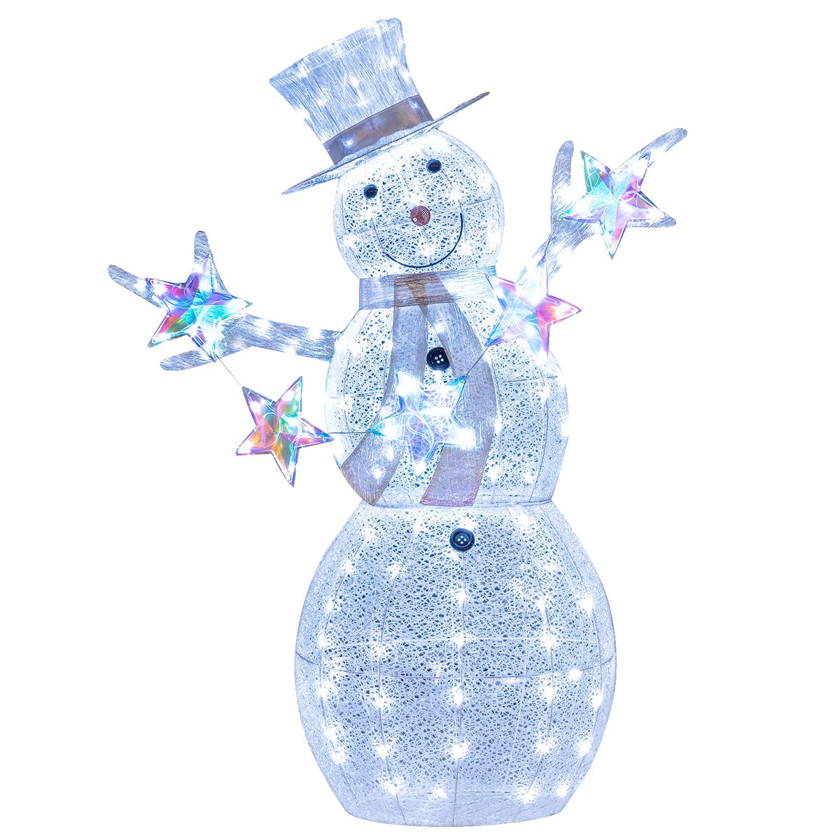 Goflame 5 FT Lighted Snowman Christmas Outdoor Decoration with Hat, Scarf & Stars