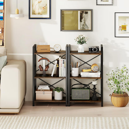 Goflame 3-Tier Bookshelf Narrow Freestanding Display Shelf with Metal Frame & Wooden Storage Racks