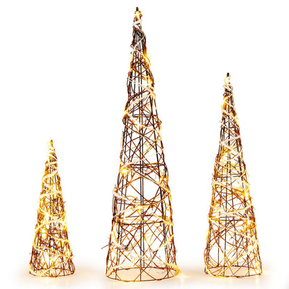 Goflame Set of 3 Large Christmas Cone Trees, 32” 24” 16” Indoor Christmas Trees w/Warm White LED Lights