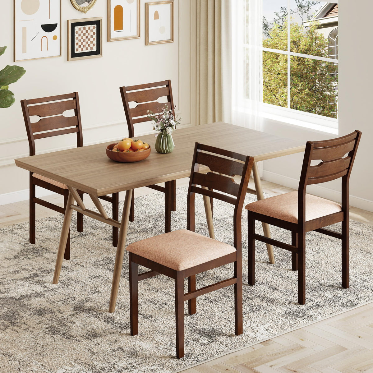 Goflame Wooden Dining Chairs Set of 2/4 Fabric Upholstered Kitchen Armless Chairs