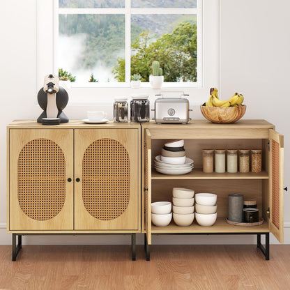 Goflame Small PE Rattan Buffet Cabinet with 2-Door Boho Sideboard