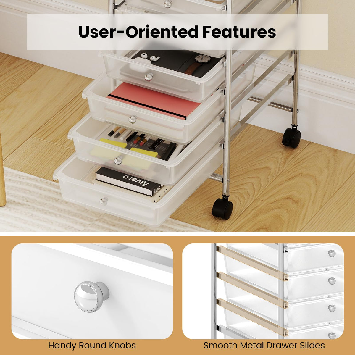 Goflame 10-Drawer Rolling Storage Cart with Metal Frame and Lockable Universal Wheels