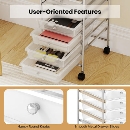 Goflame 10-Drawer Rolling Storage Cart with Metal Frame and Lockable Universal Wheels