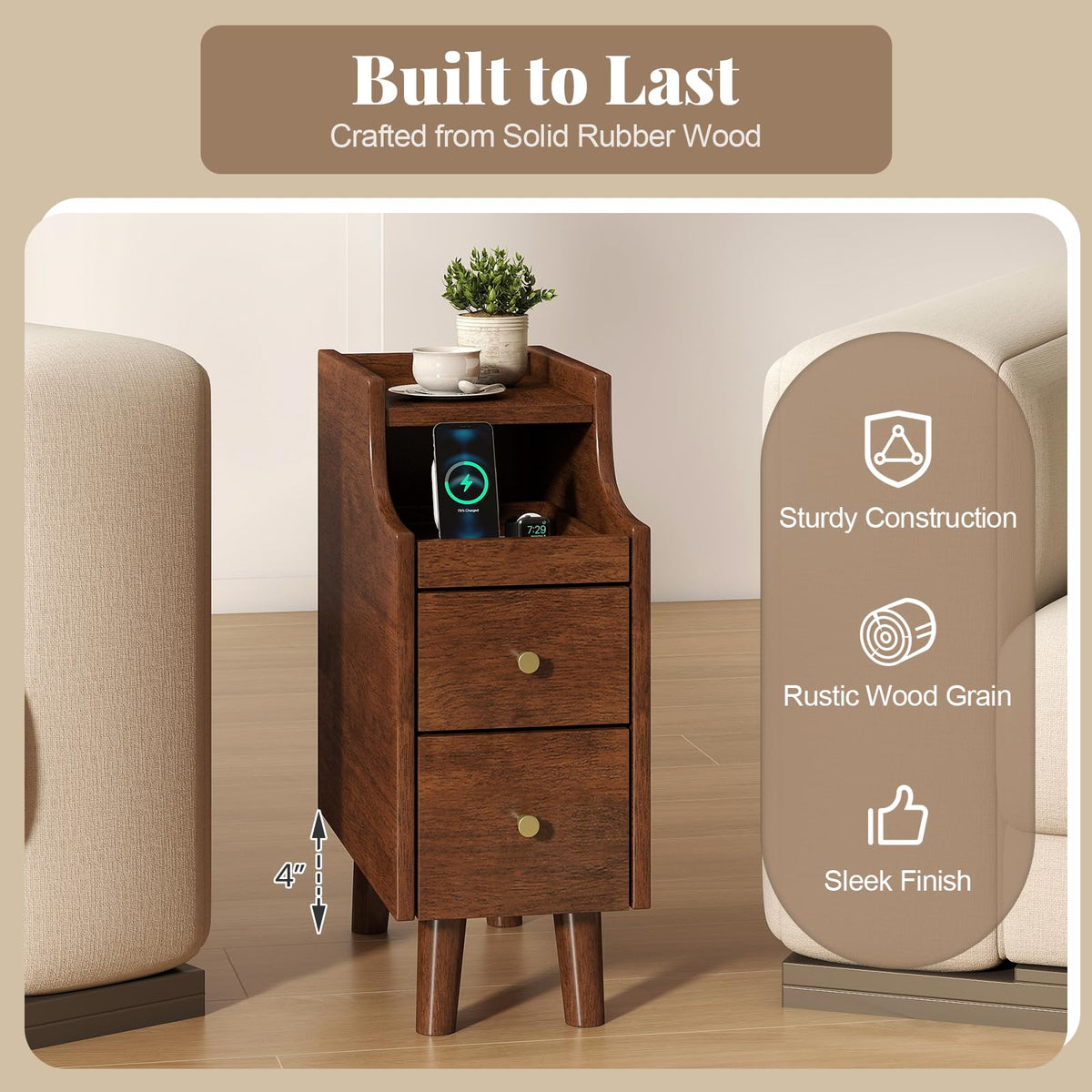 Goflame Narrow Nightstand with 2 Drawers for Small Spaces (1/2)