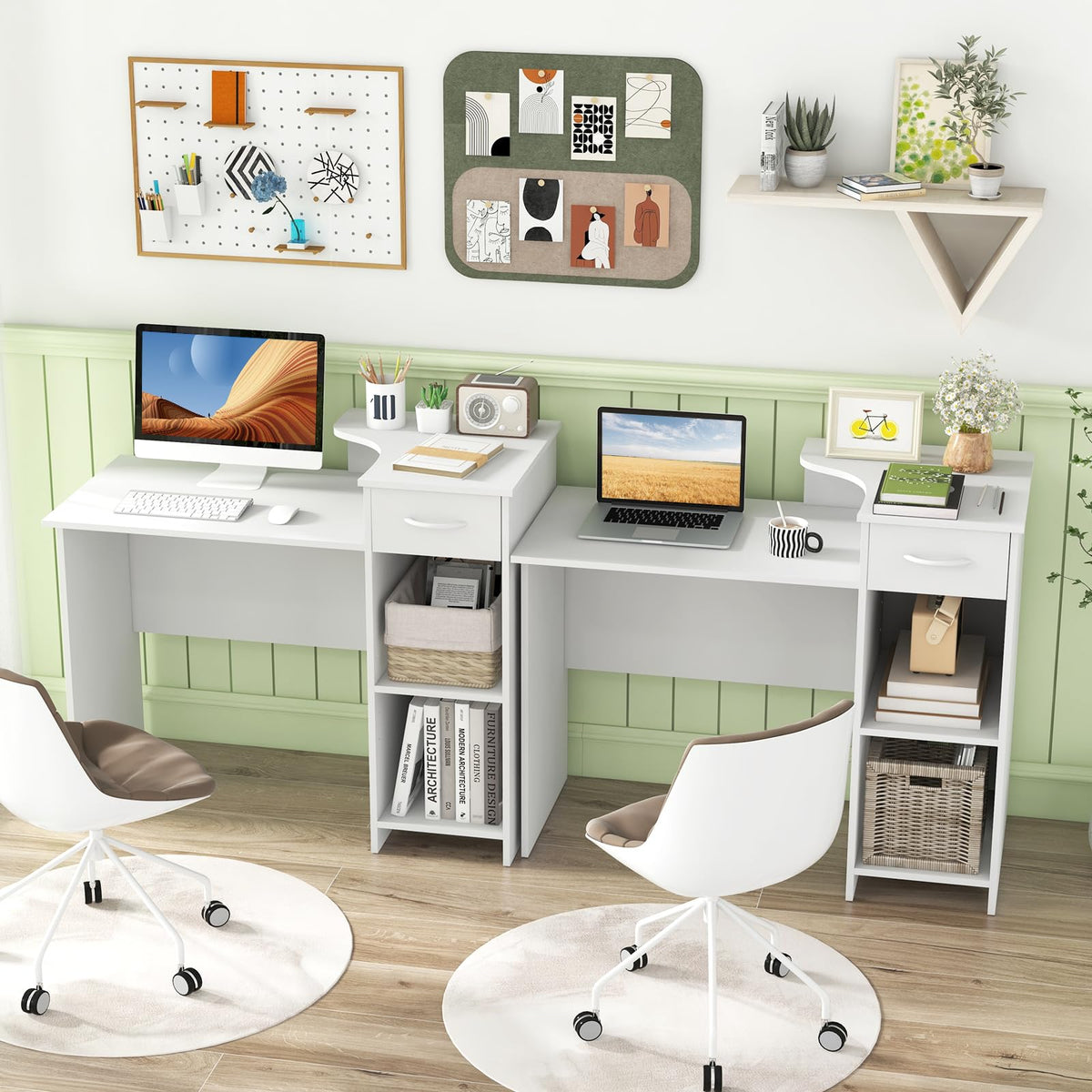 Goflame Computer Desk with Storage, Modern PC Laptop Table with 5-Position Adjustable Shelf