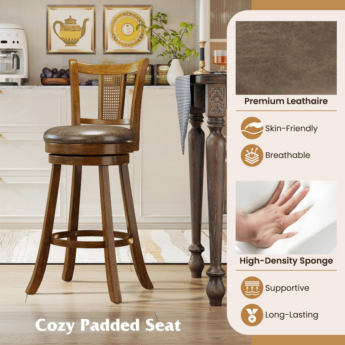 Goflame 30" Upholstered Leathaire Farmhouse Barstools for Kitchen Island Dining Room Pub