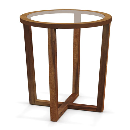 Goflame Glass Round End Table, Sofa Side Table with Transparent Tempered Glass Top