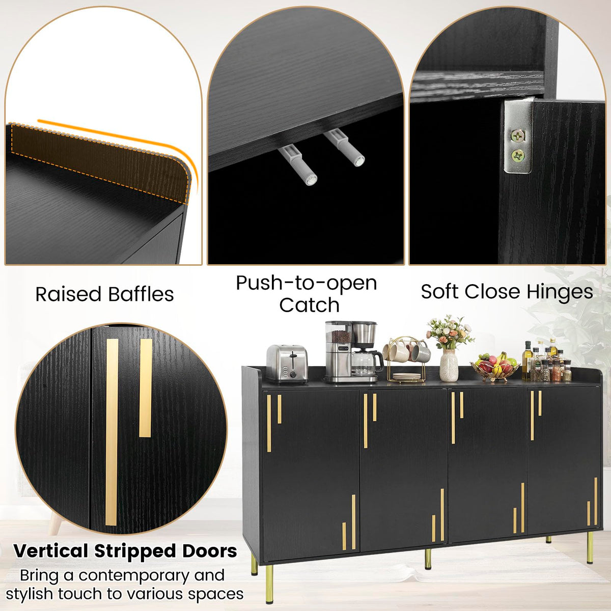 Goflame 55" Modern Buffet Cabinet with 4 Doors