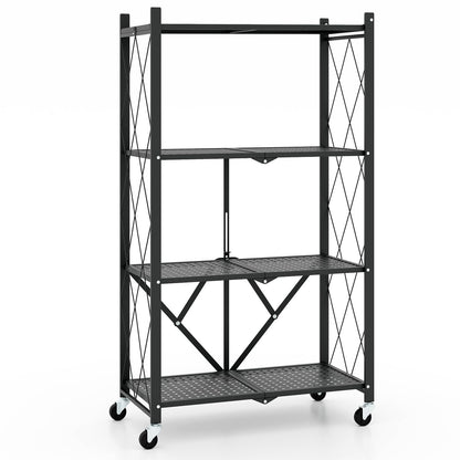 Goflame 4-Tier Foldable Storage Shelf, Collapsible Shelving Unit Display with Lockable Wheels
