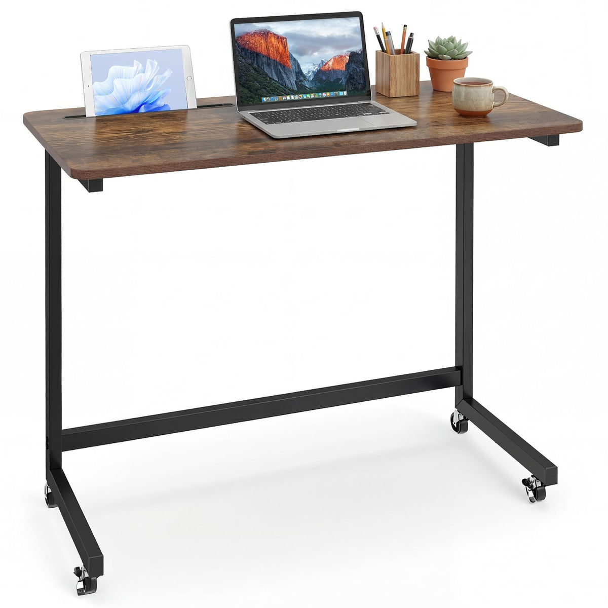 Goflame Mobile C-Shape Side Table - Rolling Bedside Table w/Tablet Slot