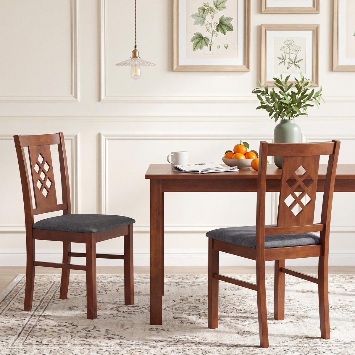 Goflame Wooden Upholstered Kitchen Chair with Elegant Diamond Back (2/4)