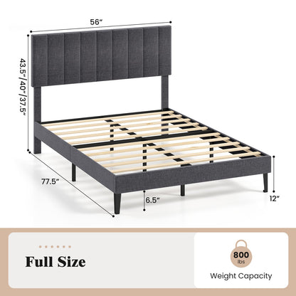 Goflame Queen/Full/Twin Size Upholstered Bed Frame Platform Bed with Height Adjustable Vertical Channel Headboard