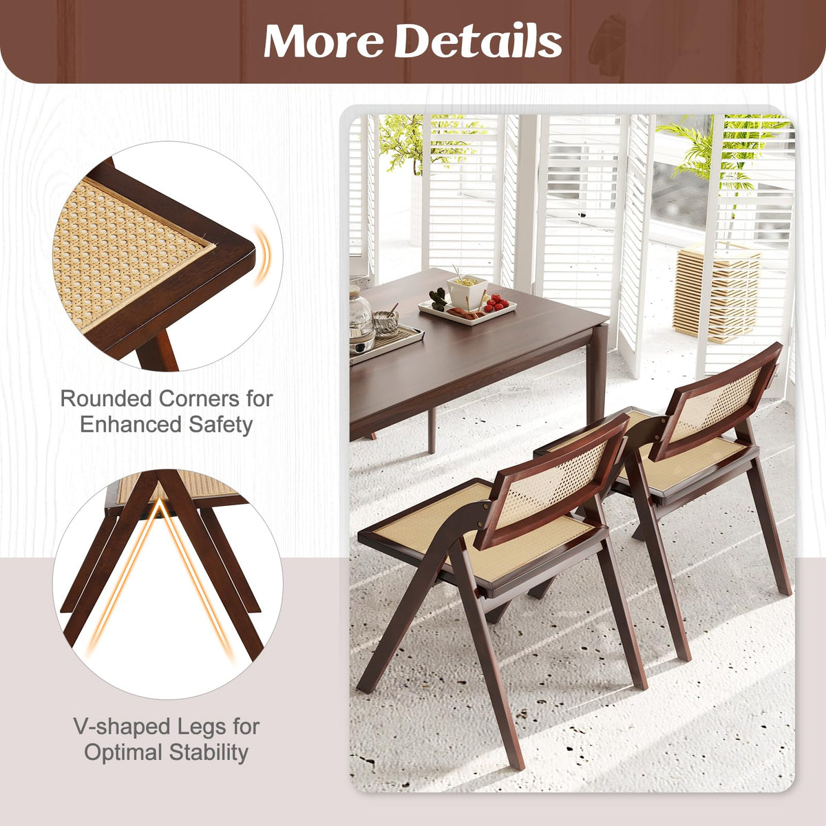 Goflame Folding Dining Chairs Set, Wooden Folding Chair with Rattan Backrest & Seat