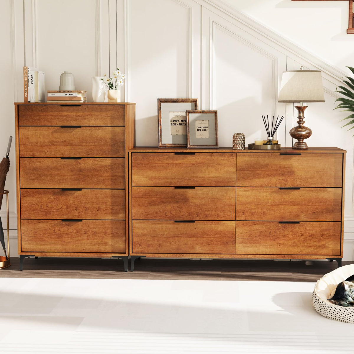 Goflame Wooden Storage Cabinet with Anti-Tip Kit & Sturdy Metal Legs