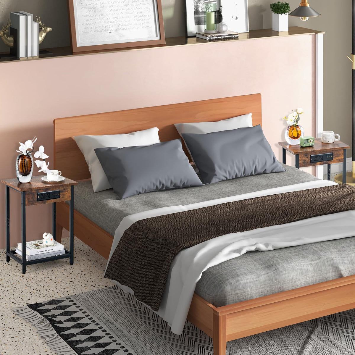 Goflame Nightstand Set of 2 with Charging Station