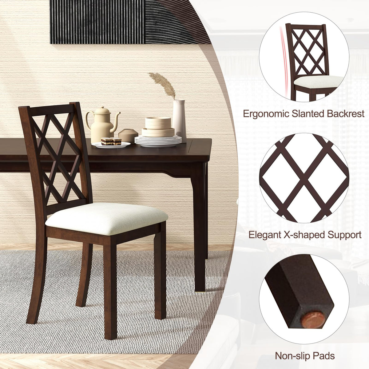 Goflame Wood Dining Chairs Set of 2, Farmhouse Kitchen Chair with Rubber Wood Legs, Max Load 400 Lbs